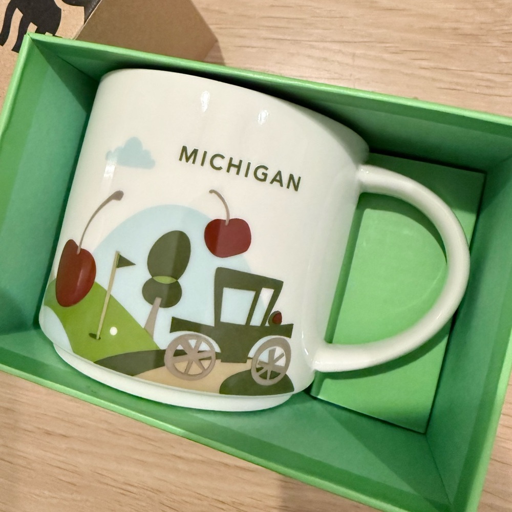 Starbucks you are here collection Michigan Mug with Green and Red Accents
